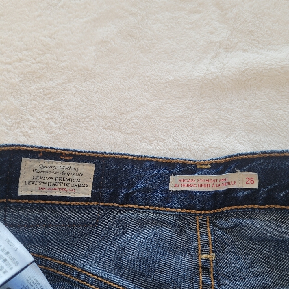 Levis Ribcage Straight Ankle Dark Blue Jeans Denim Size 26 (L27) Frayed Hem - Picture 8 of 9